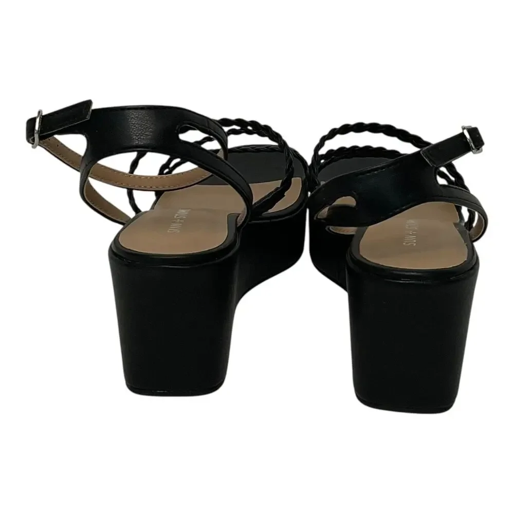 Sun + Stone Women's Alyssaa Strappy Platform Wedge Heel Sandals Black Size 10